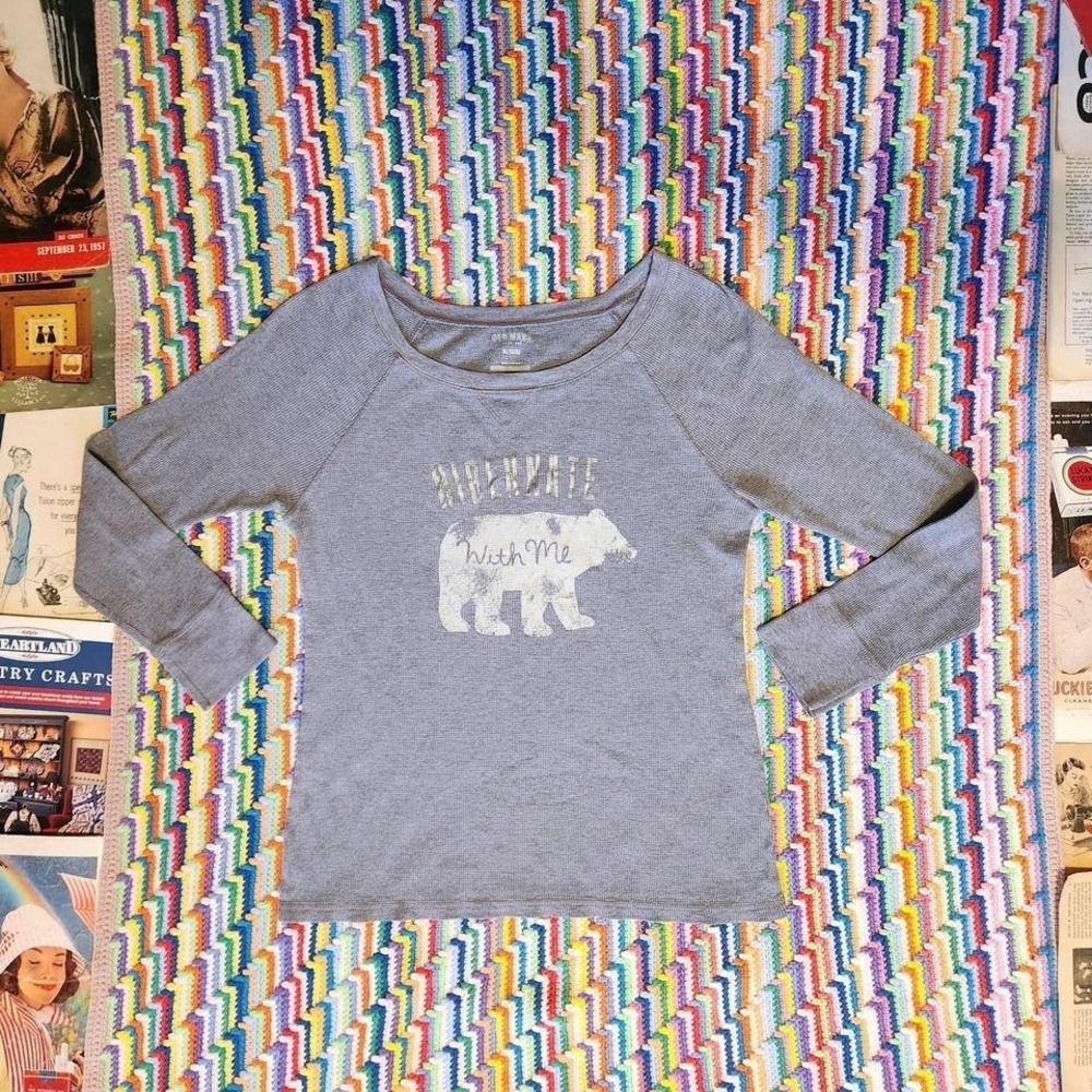 Vintage 2000s Hibernate With Me Waffle Knit Shirt